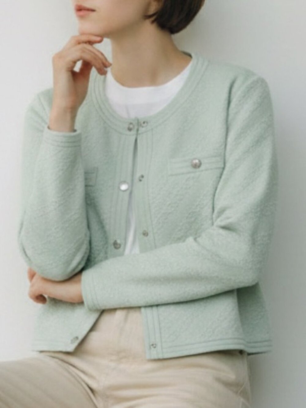 ELIE TAHARI Mineral Sage Long Sleeve Classic Buttons Front Cardigan Women’s L - Picture 8 of 8